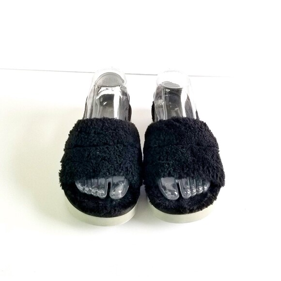 UGG Fluff Yeah Slide Black Slipper Sandal Sz 7 38 Sheepskin Fur Gray Soles - Picture 8 of 14